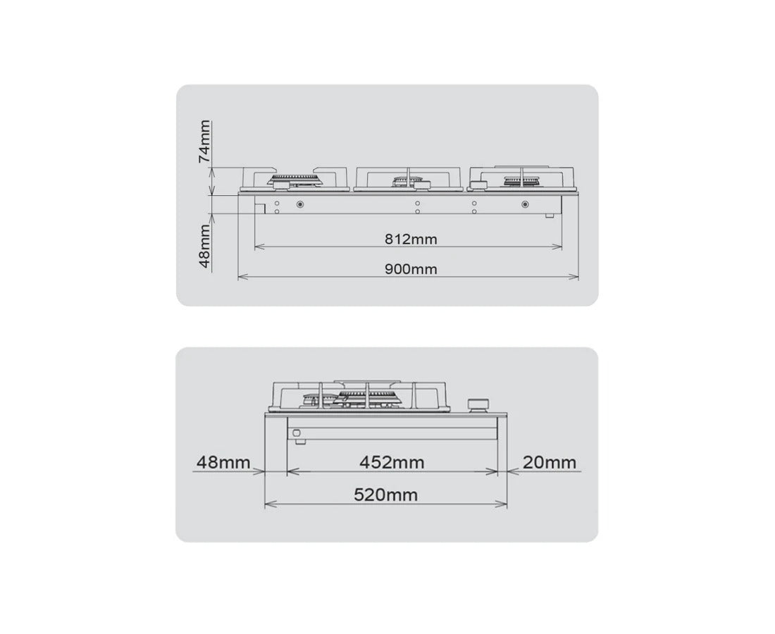 FOTILE 90cm 3 Burner Gas Cooktop - Matt Tempered Glass Panel GLG90305-Y