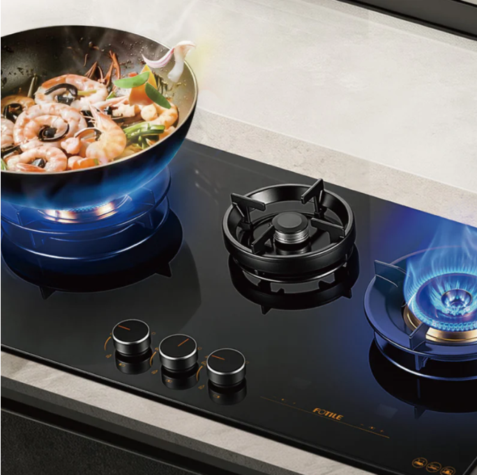 GLG90315 900mm 3 Burner Black Glass Hyper Flame Cooktop 90315