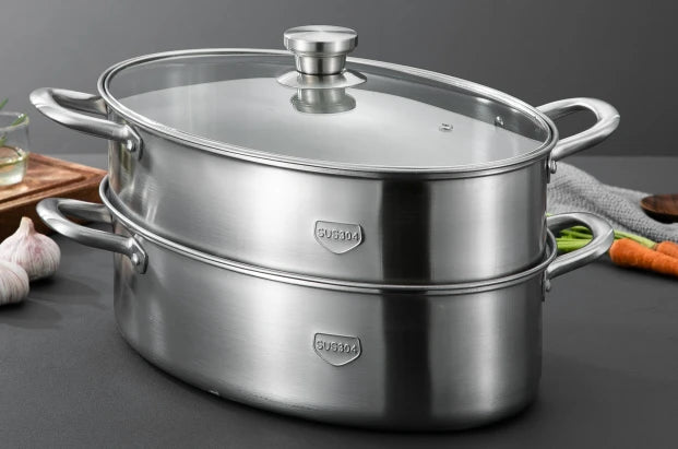 Stainless Steel Fish Steamer Pot Set - Double Layer L 39cm * W 25cm