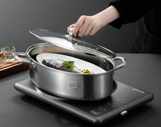 Stainless Steel Fish Steamer Pot Set - Single Layer L39cm * W25cm