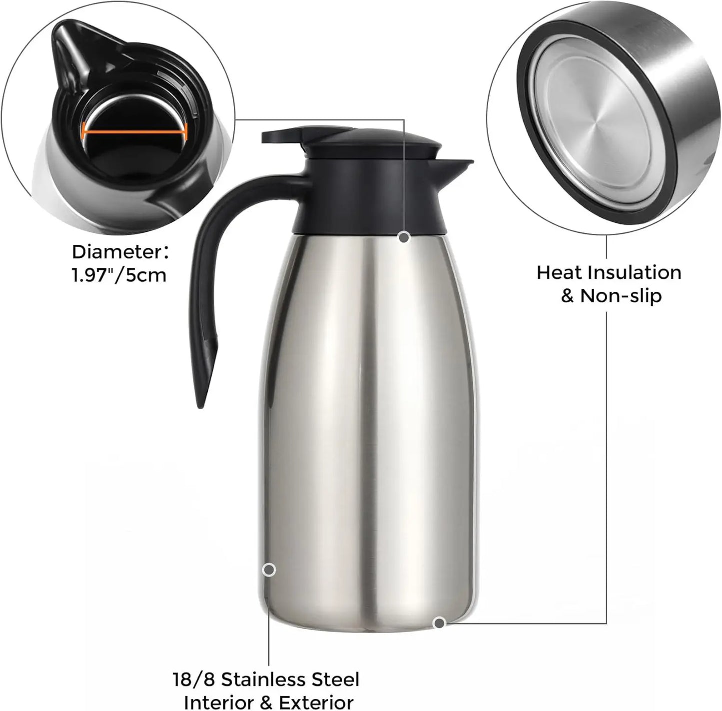 Stainless Steel Vacuum Carafe 2L - PINKAH
