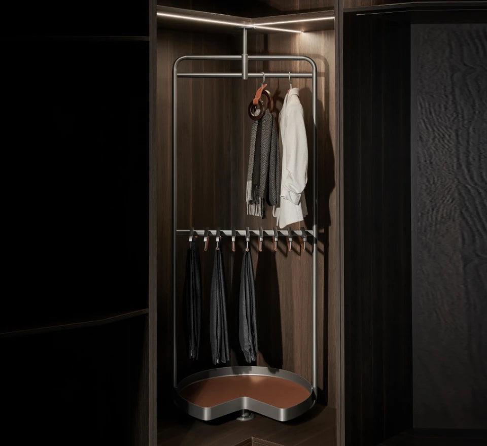 Rotating Multifunctional Trouser Rack - Adjustable Height - Fits 800-900mm Corner Cabinet - B Series Natural PU Leather - 706202S