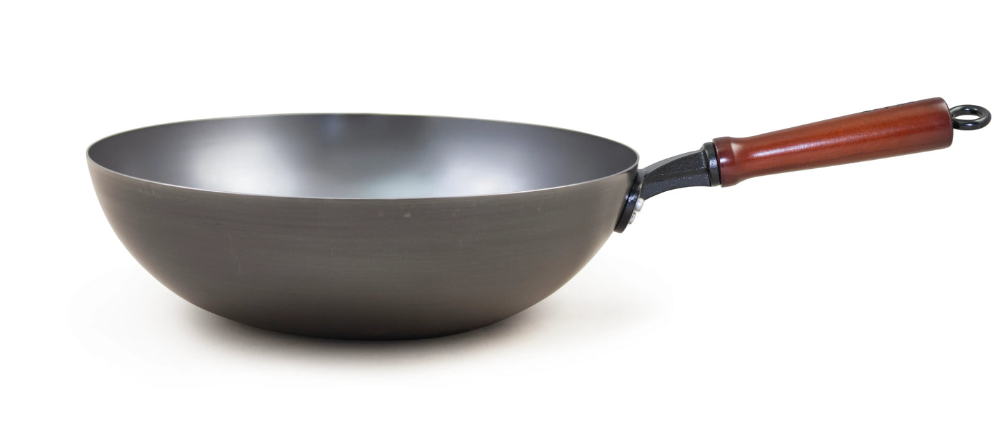Spin Pressing Iron Wok with Wooden Handle 32cm