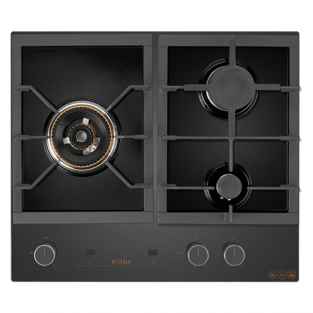 FOTILE 60cm 3 Burner Gas Cooktop - Matt Tempered Glass Panel GLG60305-Y