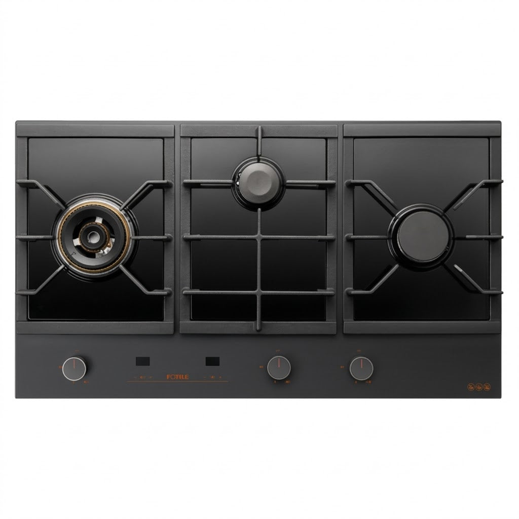 FOTILE 90cm 3 Burner Gas Cooktop - Matt Tempered Glass Panel GLG90305-Y