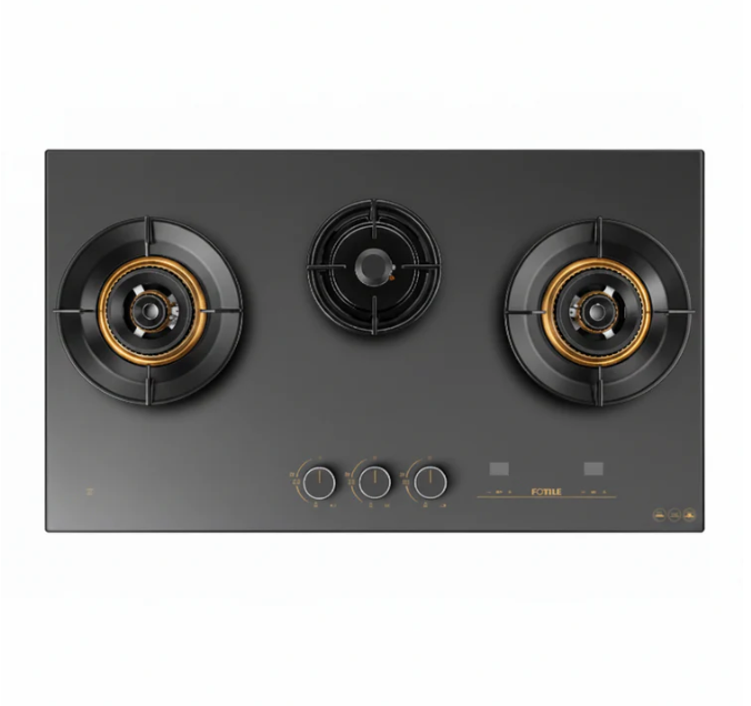 GLG90315 900mm 3 Burner Black Glass Hyper Flame Cooktop 90315