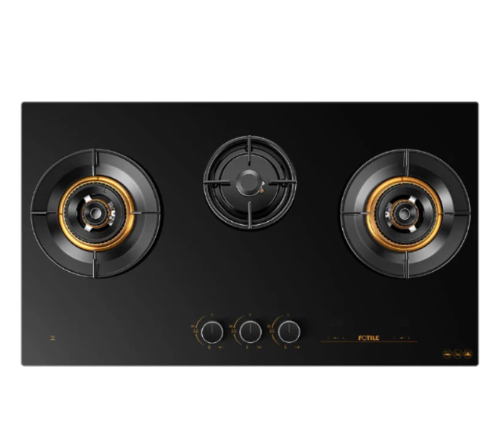 FOTILE 900mm 3 Burner Black Glass Hyper Flame Cooktop GLG90315