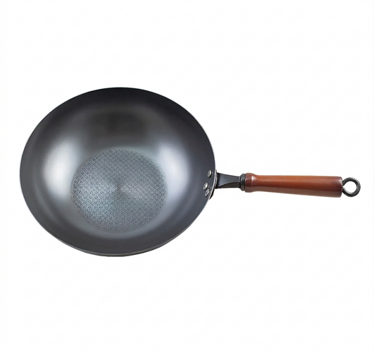 Spin Pressing Iron Wok with Wooden Handle 32cm