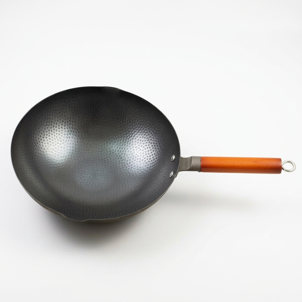 Hammered Premium Iron Wok with Wooden Handle 32cm