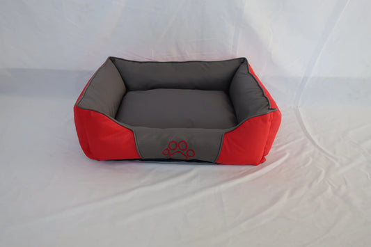 Cozy Paw Print Pet Bed - Small Square Red & Gray Haven