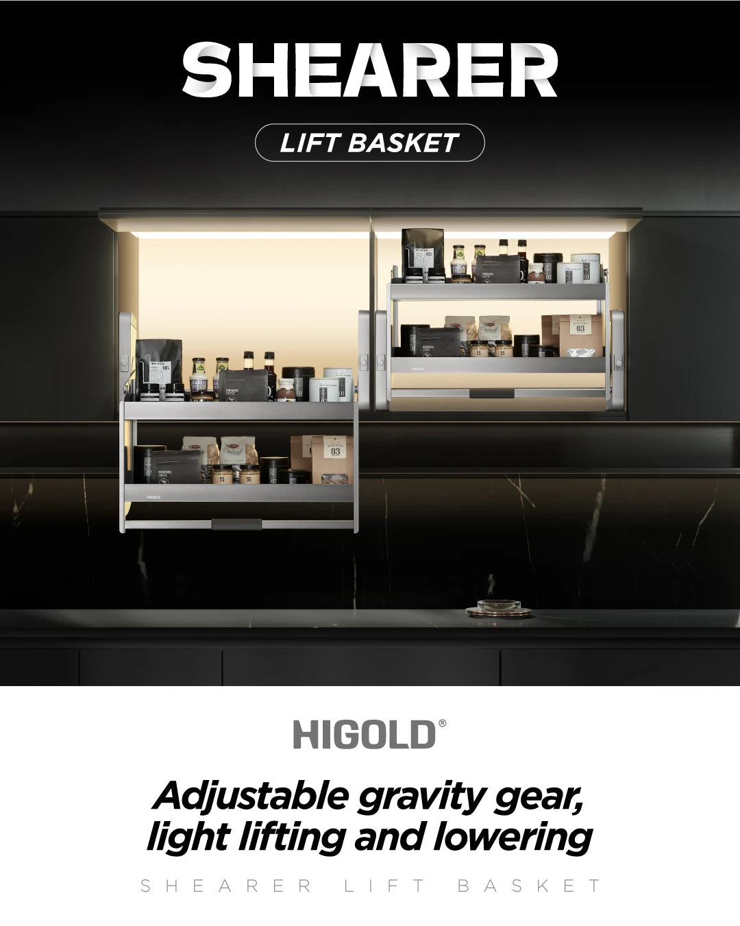 Shearer Lift Basket Overhead Cabinet Storage - for a 900mm Cupboard - 401224