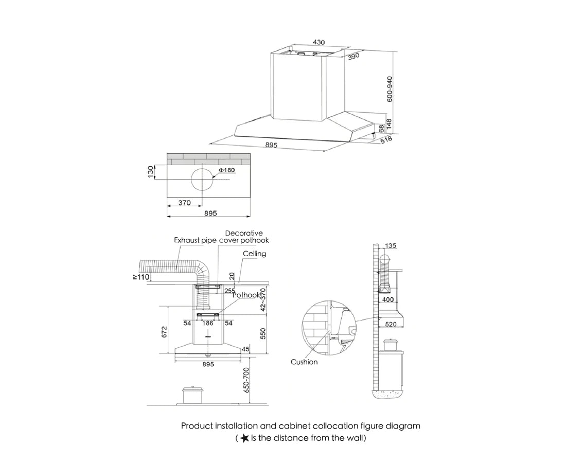 Fotile 90cm Pyramid Chimney Wall Mounted Rangehood - Intelligent Self-Adjusting EMG9050-Y