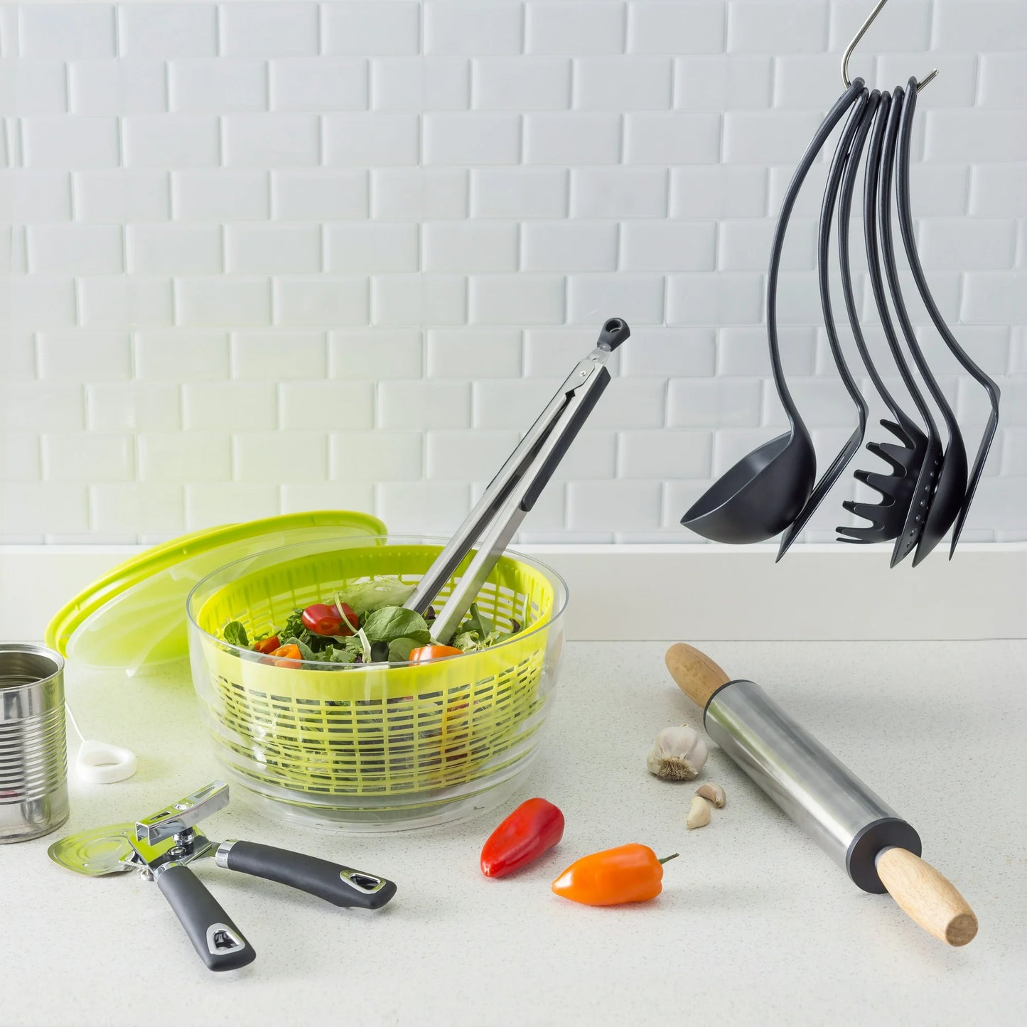 STAINLESS STEEL ROLLING PIN WITH WOODEN HANDLES