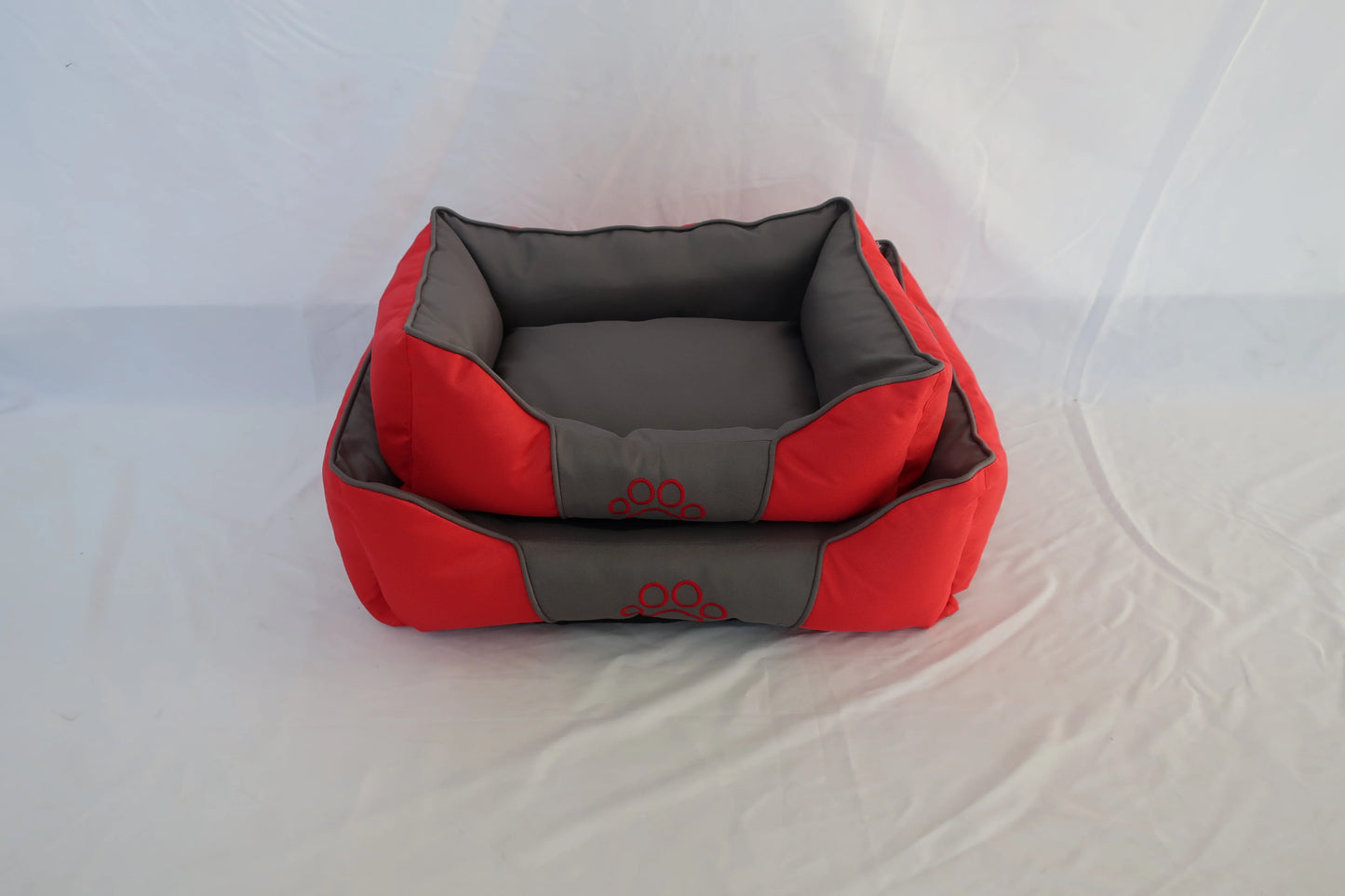 Large Square Pet Bed - Cozy Red & Gray Paw Print Cushion(64x50x20cm)
