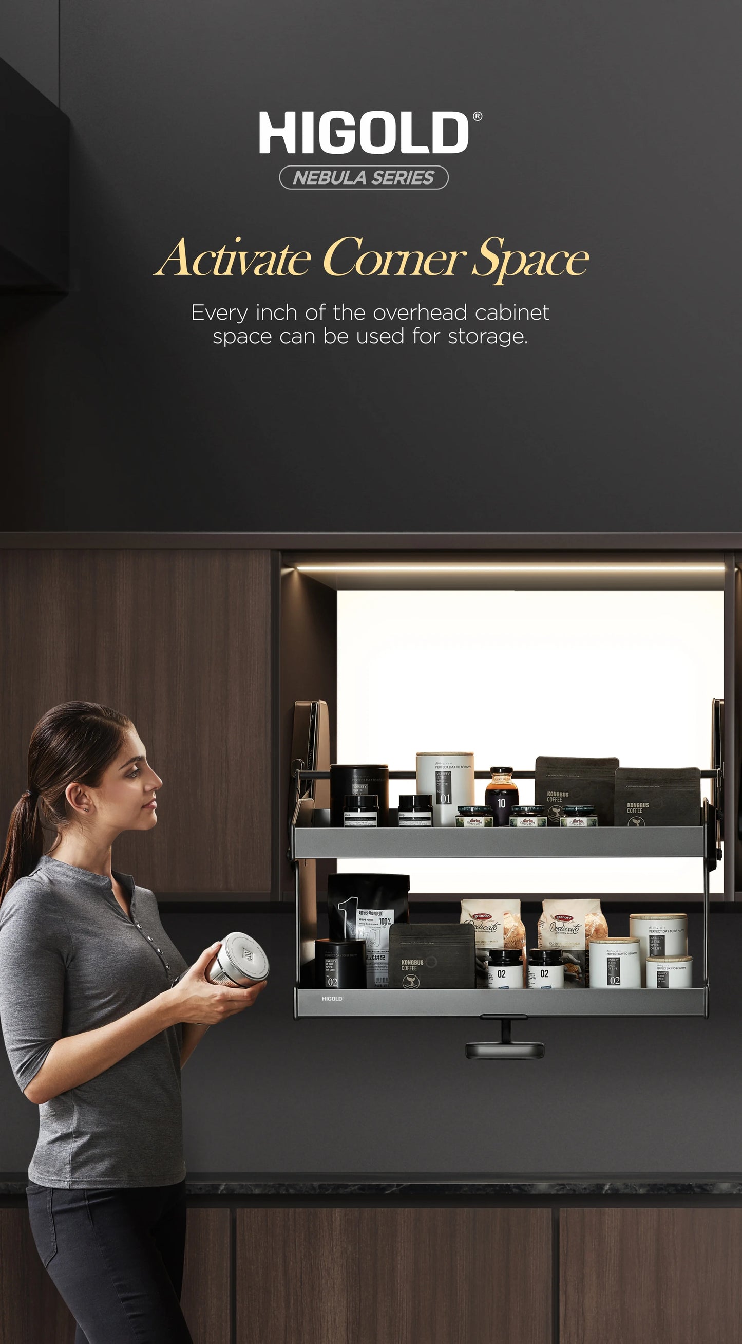 Shearer Nebula Pull Down Overhead Cabinet Storage - for a 900mm Cupboard - 401284