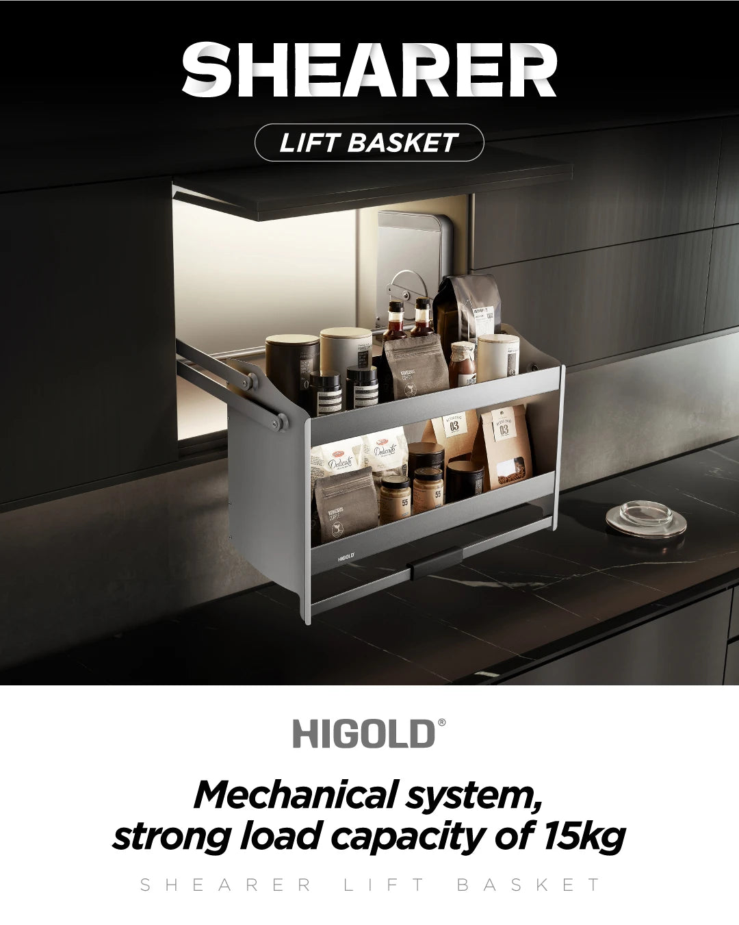 Shearer Lift Basket Overhead Cabinet Storage - for a 900mm Cupboard - 401224
