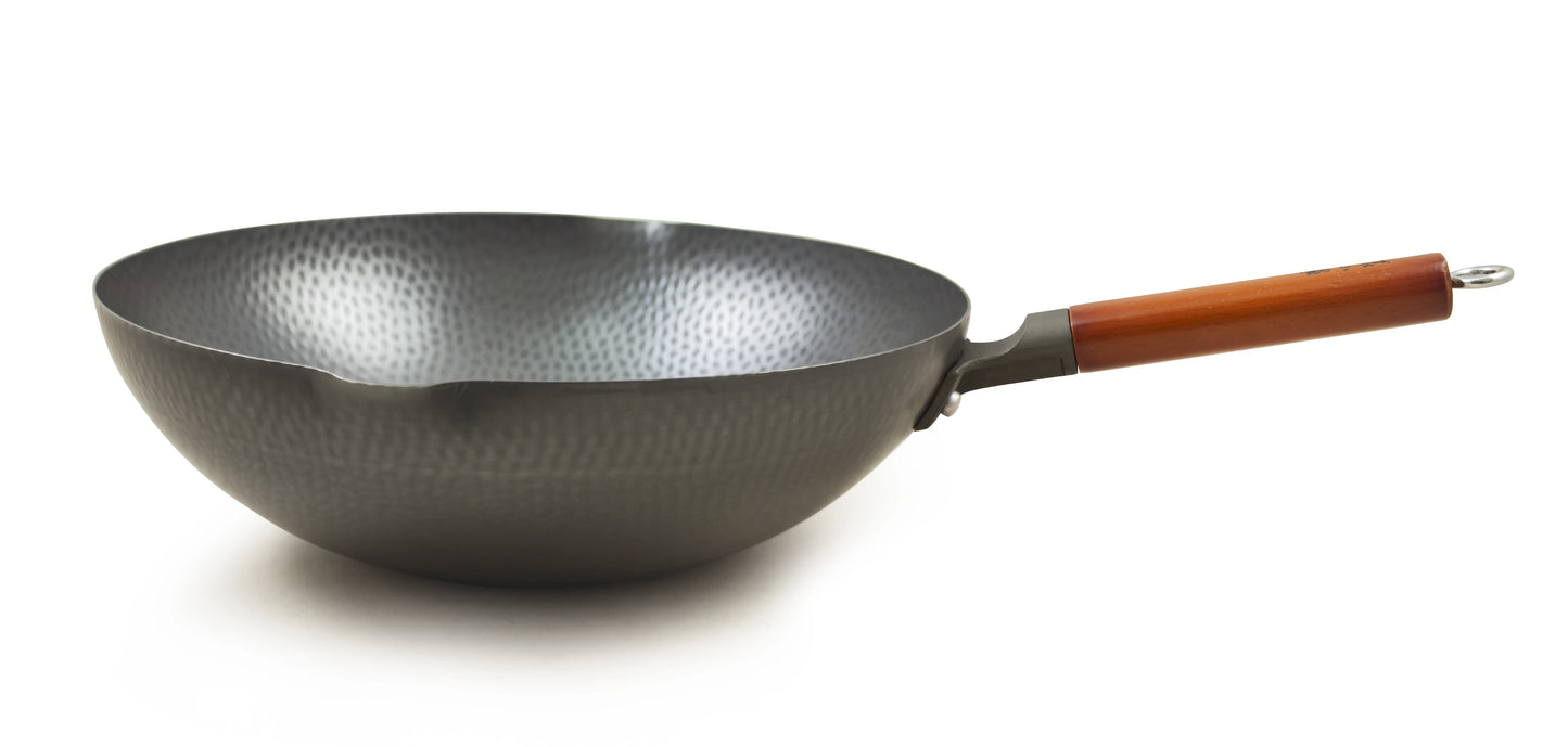Hammered Premium Iron Wok with Wooden Handle 32cm