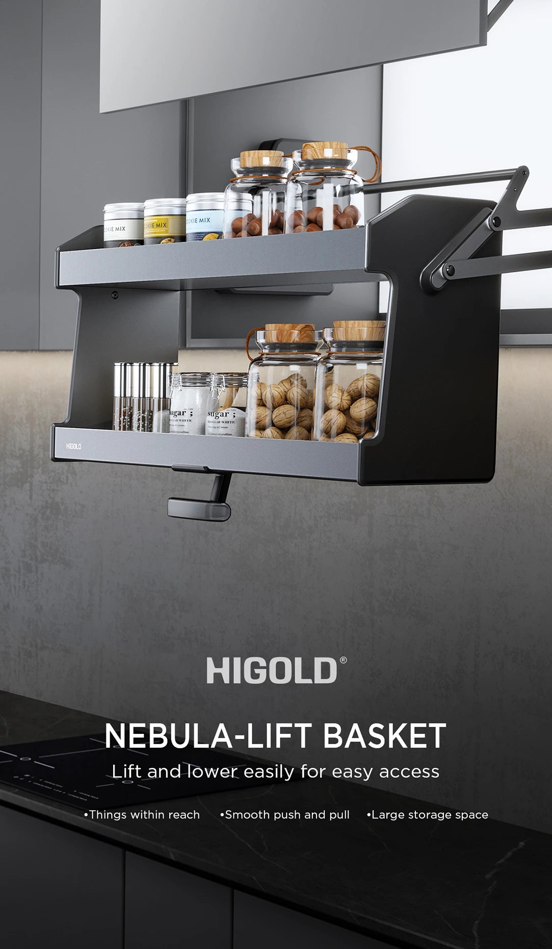 Shearer Nebula Pull Down Overhead Cabinet Storage - for a 600mm Cupboard -401281