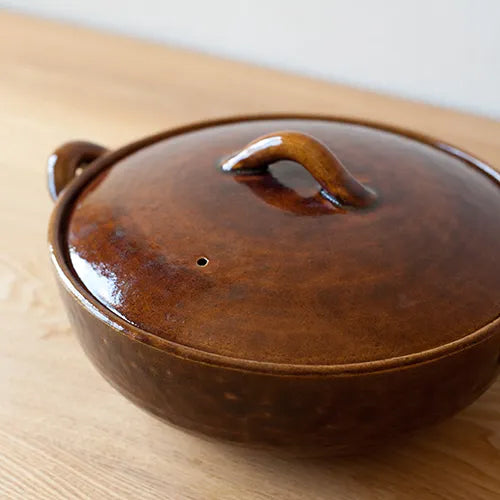 Authentic Japanese Agura Pot - 4th-market Donabe Casserole Pot - Size 9 Amber