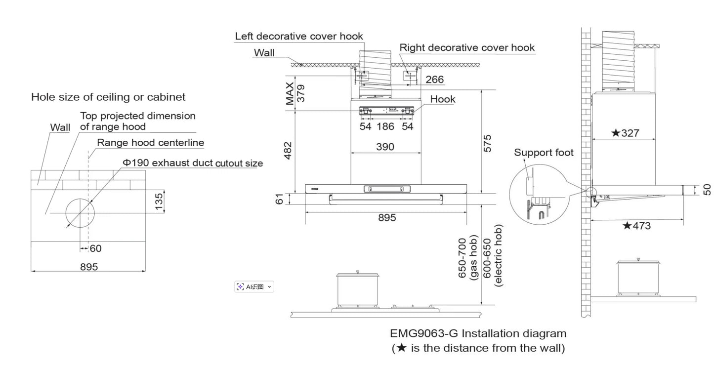Fotile 90cm Super Slim Wall Mounted Rangehood EMG9063-G