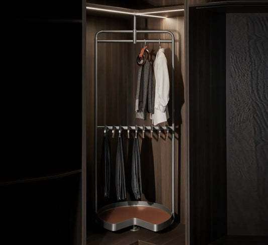 Rotating Multifunctional Trouser Rack - Adjustable Height - Fits 800-900mm Corner Cabinet - B Series Natural PU Leather - 706202S