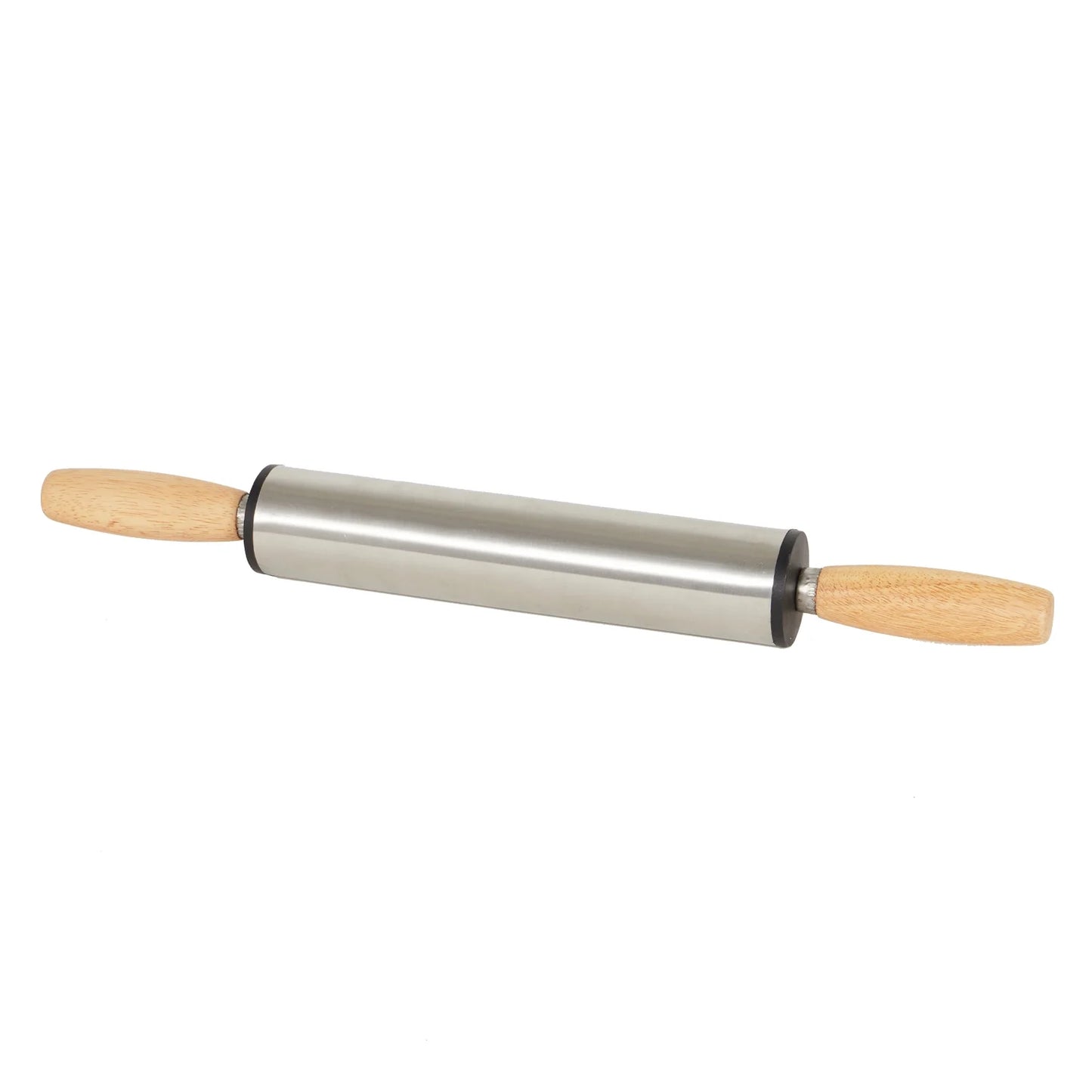 STAINLESS STEEL ROLLING PIN WITH WOODEN HANDLES