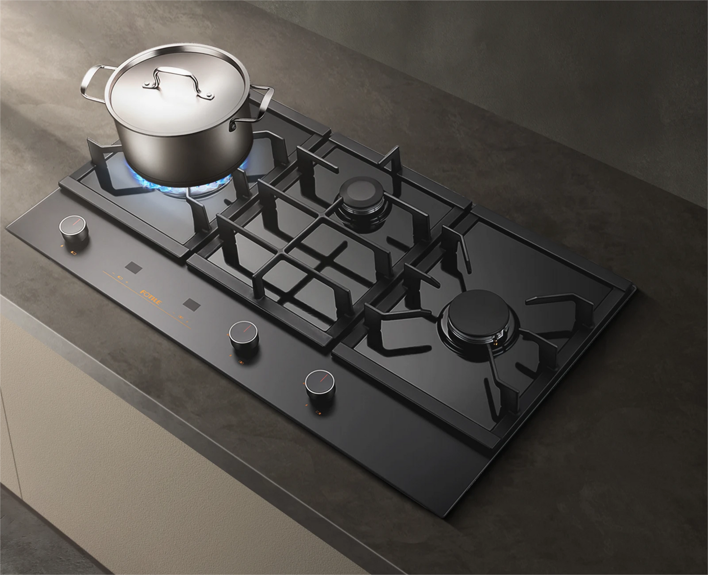 FOTILE 90cm 3 Burner Gas Cooktop - Matt Tempered Glass Panel GLG90305-Y