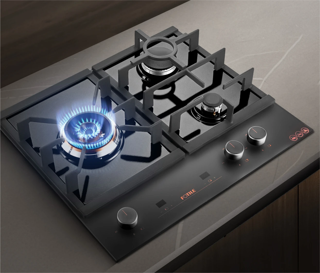 FOTILE 60cm 3 Burner Gas Cooktop - Matt Tempered Glass Panel GLG60305-Y