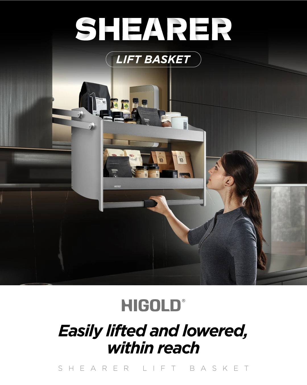 Shearer Lift Basket Overhead Cabinet Storage - for a 900mm Cupboard - 401224