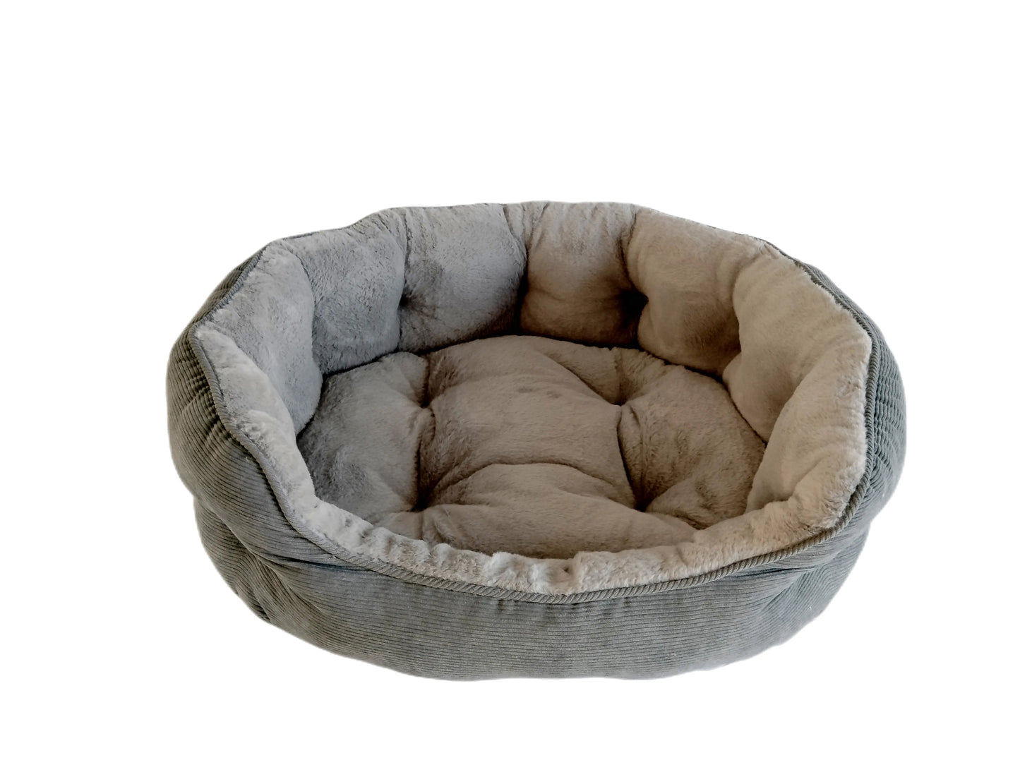 Large Round Corduroy Pet Bed - Cozy Brown Snug Retreat (70x65x28cm)