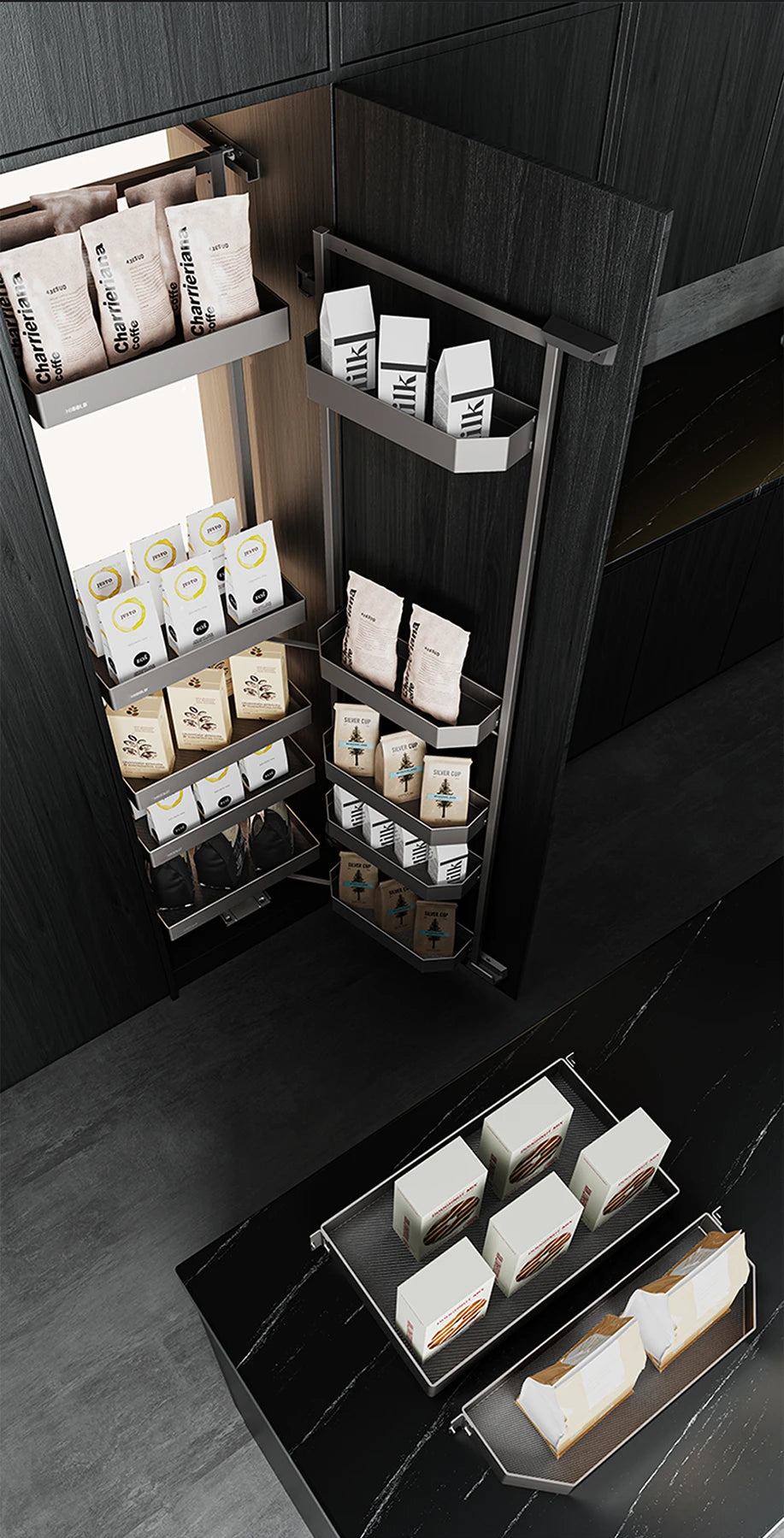 Tandem Pantry Unit with Soft Close - Suits from 1825mm Height & 600mm Width Cabinet - 202256