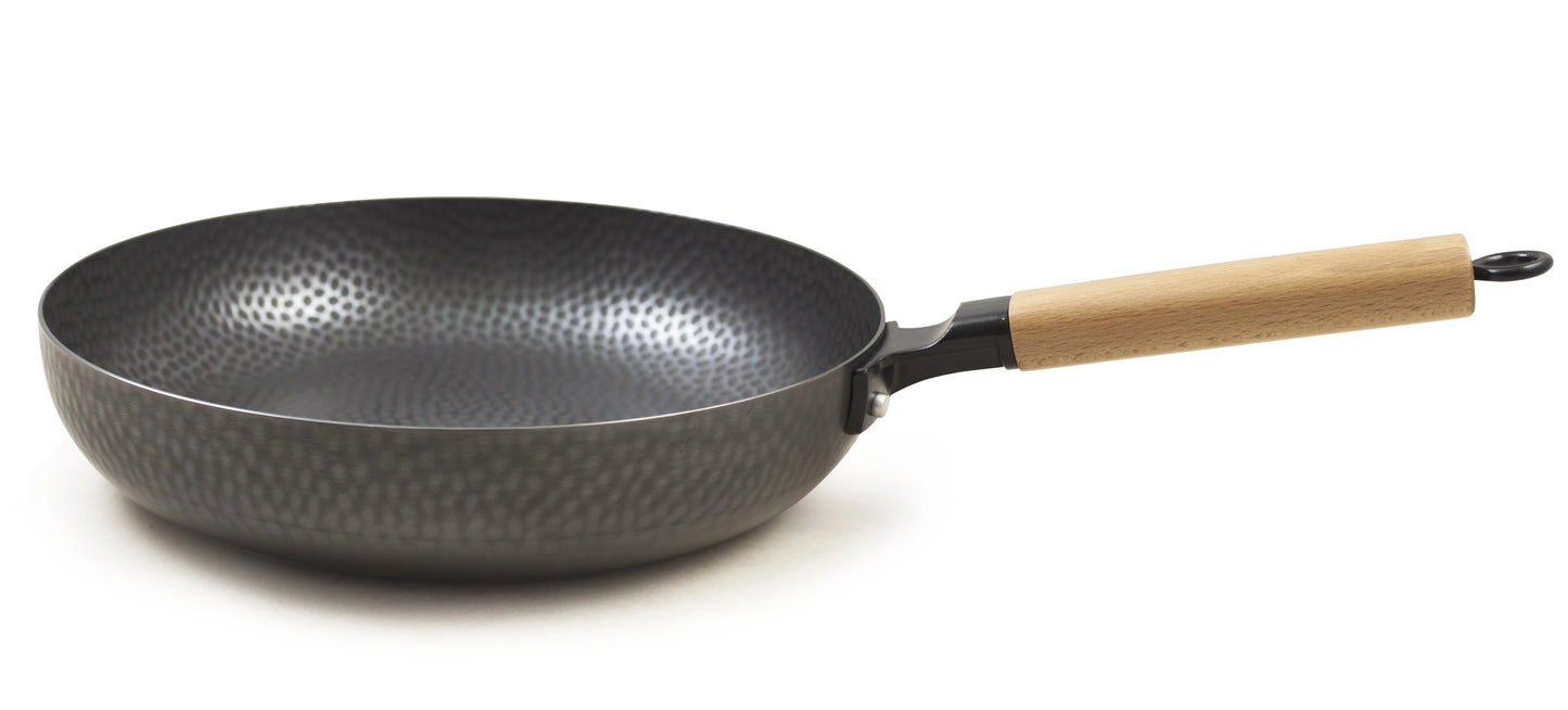 Hammered Premium Iron Fry Pan with Wooden Handle 28cm