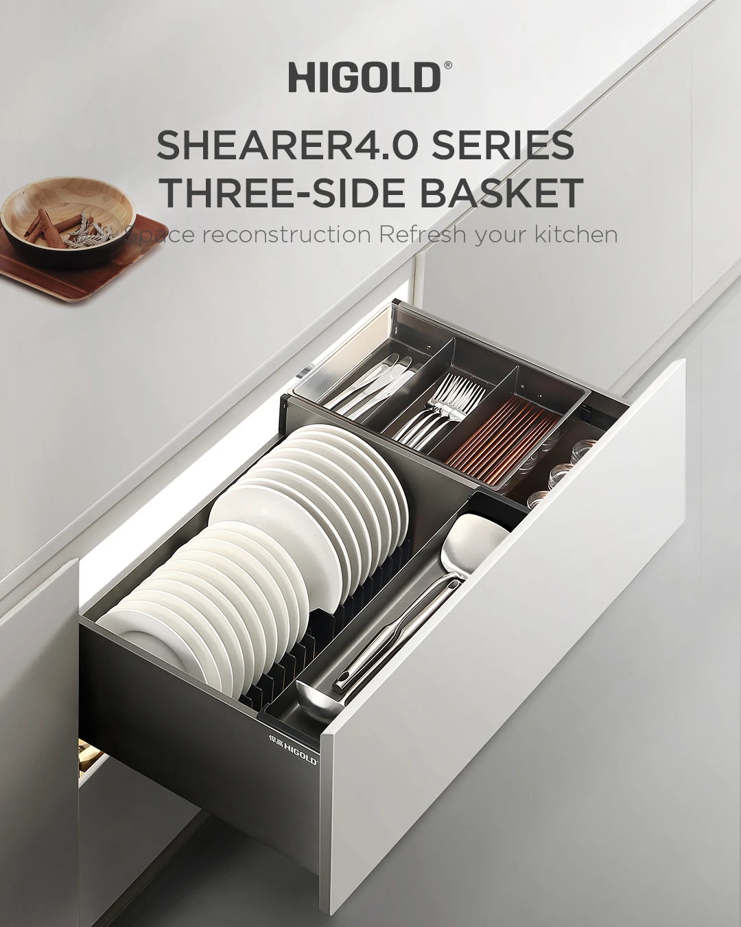 Pull Out Multipurpose Basket Shear 4.0 - Deep Basket with Plate Dividers and Drain Tray - Fits 600mm -303585