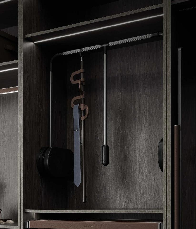 Up and Down Clothes Hanging Rack - Adjustable Width - Fits 900mm Cabinet - B Series Teal PU Leather - 703156 / 703156S